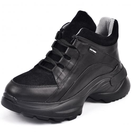 Ботинок Роуз черная кожа замш