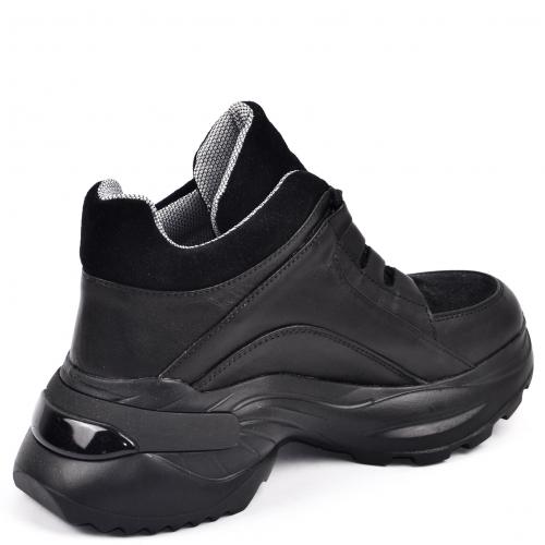 Ботинок Роуз черная кожа замш