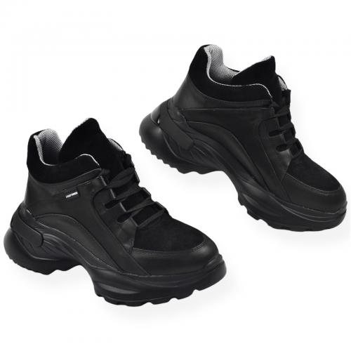 Ботинок Роуз черная кожа замш