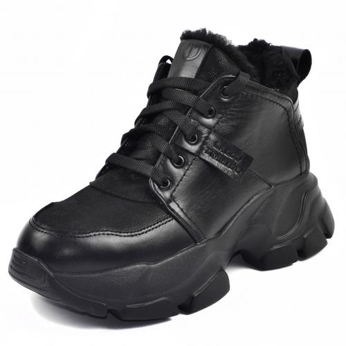 Ботинок Теона черная кожа замш